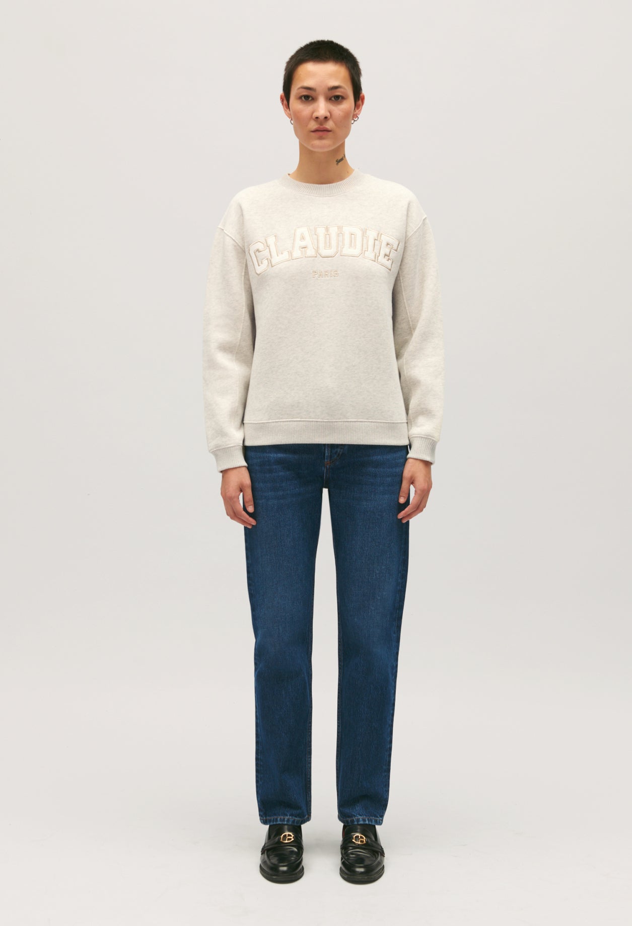 Sudadera de punto gris jaspeado