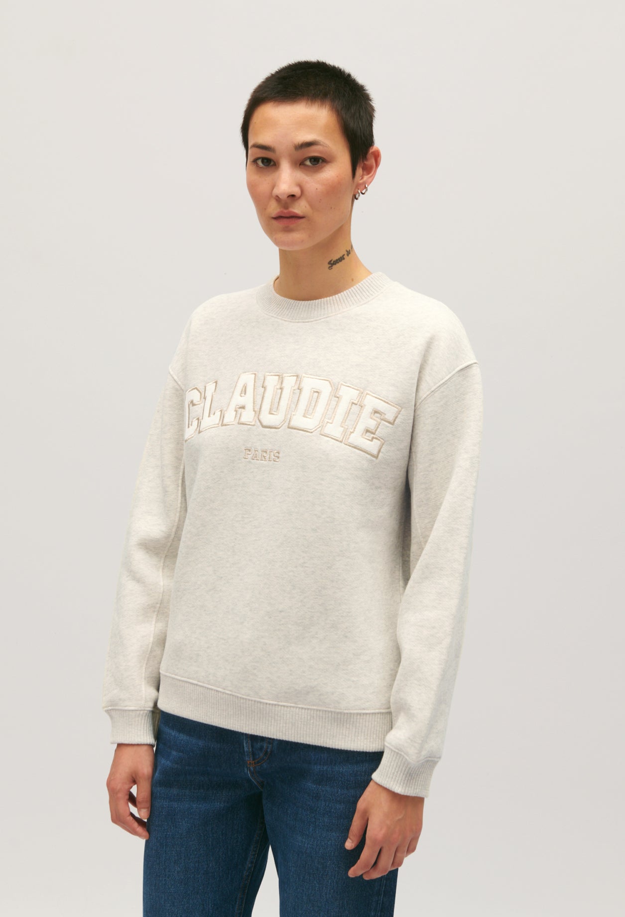 Sudadera de punto gris jaspeado