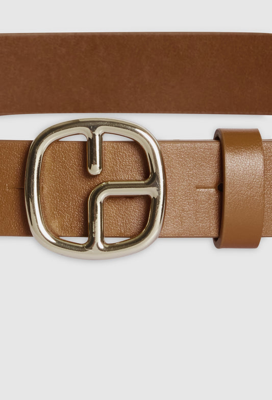Cinturón de piel con monograma marrón