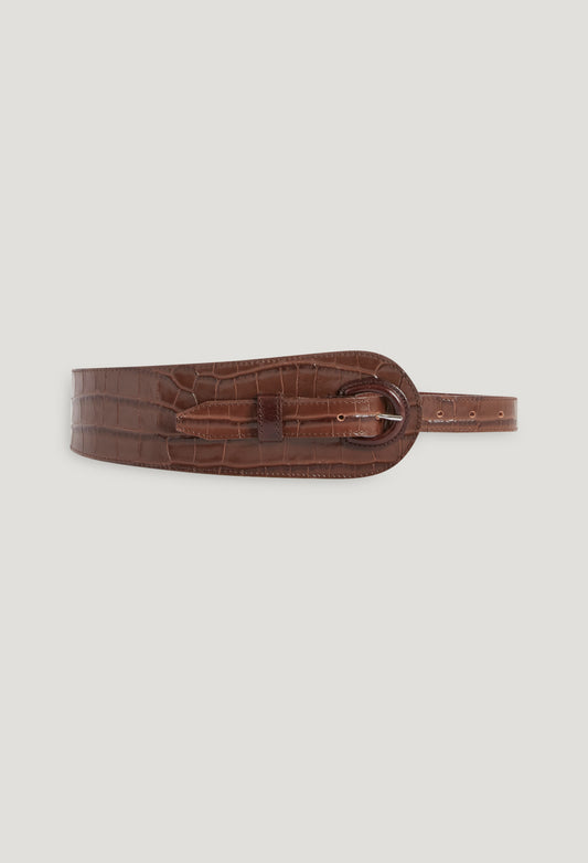 Cinturón de piel repujada marrón