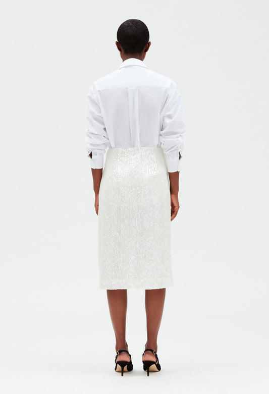 Falda midi de lentejuelas blanca