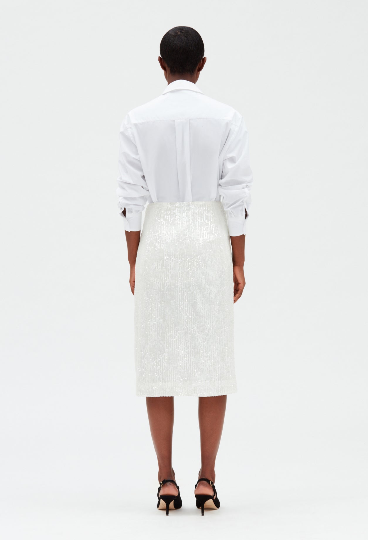 Falda midi de lentejuelas blanca