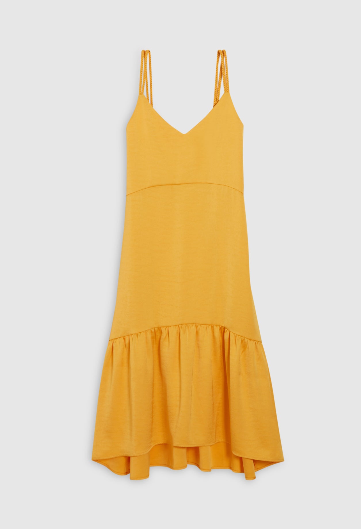 Vestido midi de raso amarillo