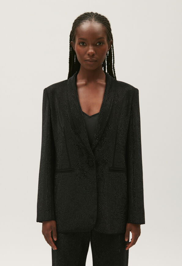 Chaqueta de traje negra de estrás