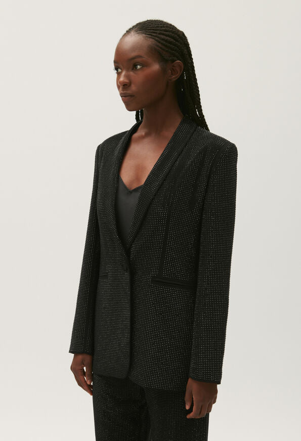 Chaqueta de traje negra de estrás