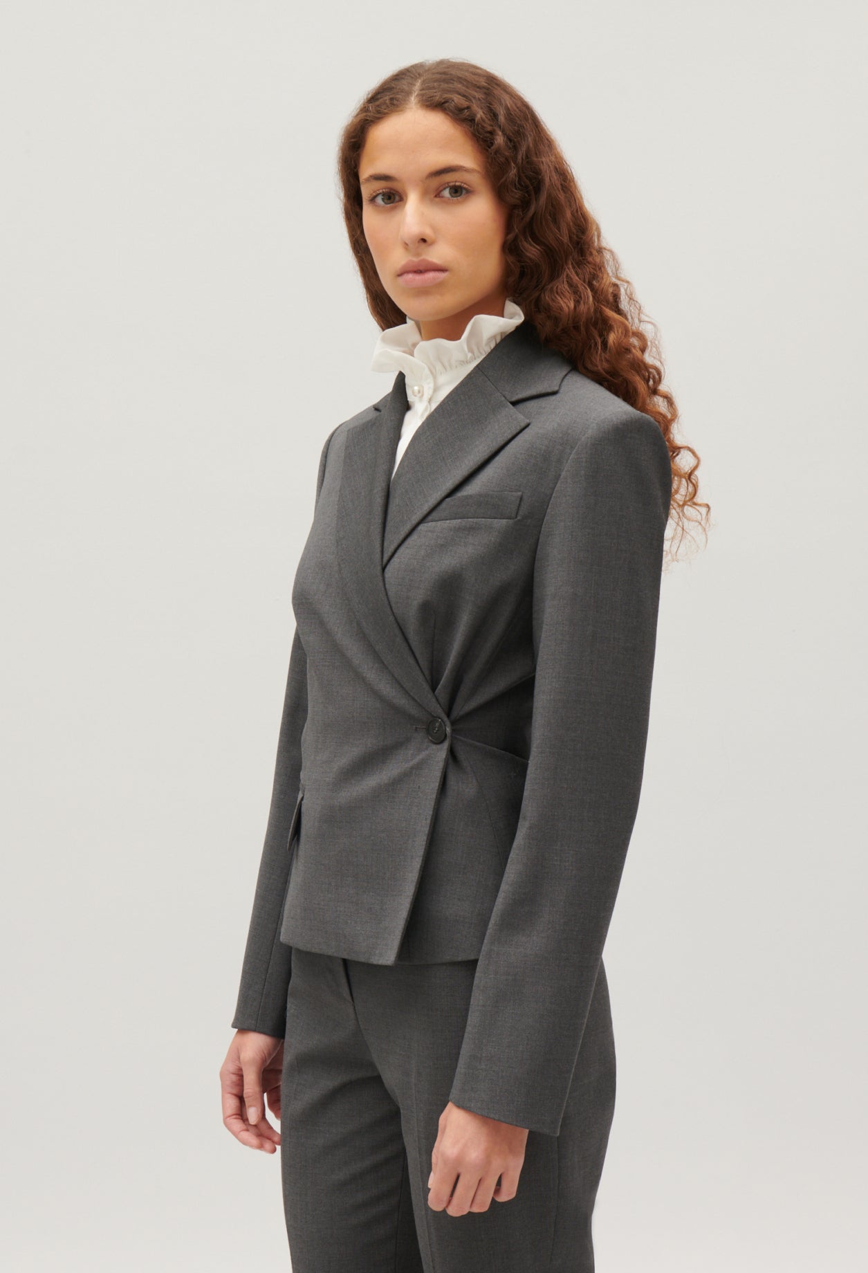 Chaqueta de traje cruzada gris chiné