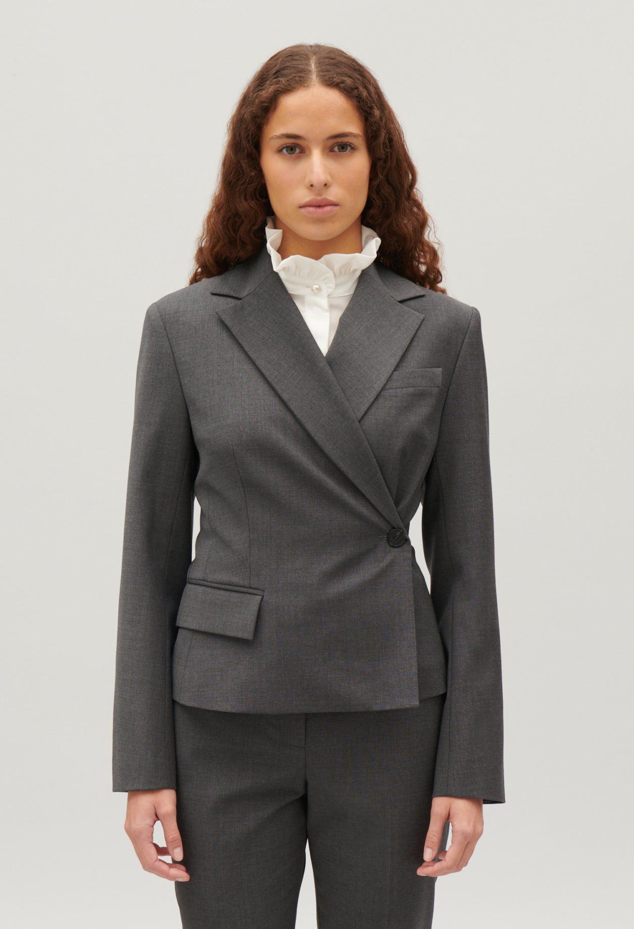 Chaqueta de traje cruzada gris chiné